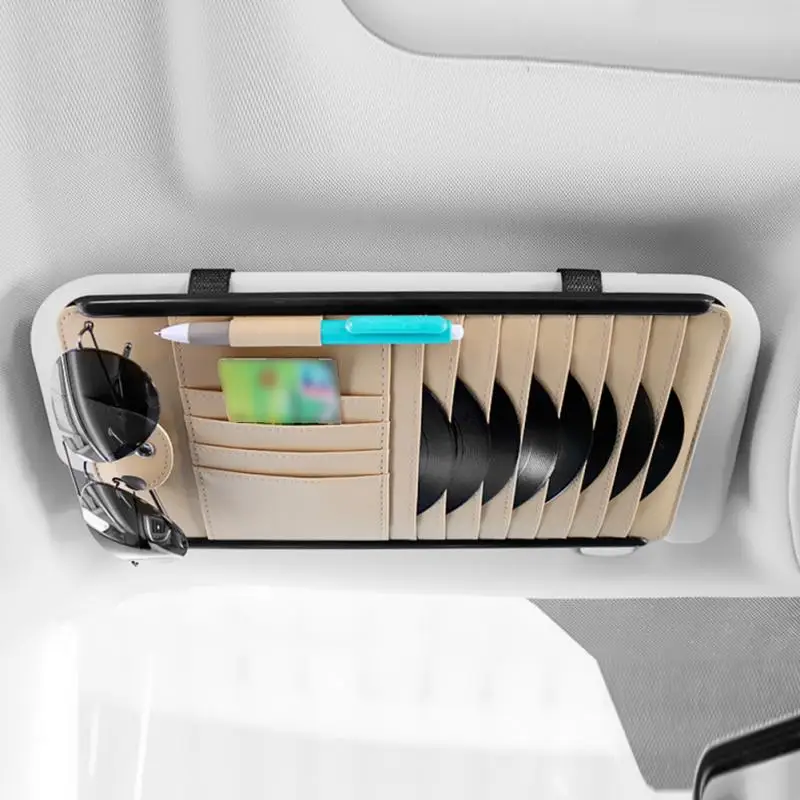 

Car Styling Car Sun Visor CD Card Mesh Organizer Glass Pen Stowing Case Auto Multifunctional Storage Holder Clip Bag PU Leather