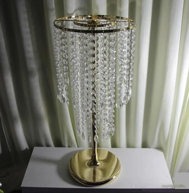 Gold Silver plated Wedding Centerpiece Acrylic Bead Strands 60cm Tall Acrylic Crystal Flower Stand For Wedding Table Decor