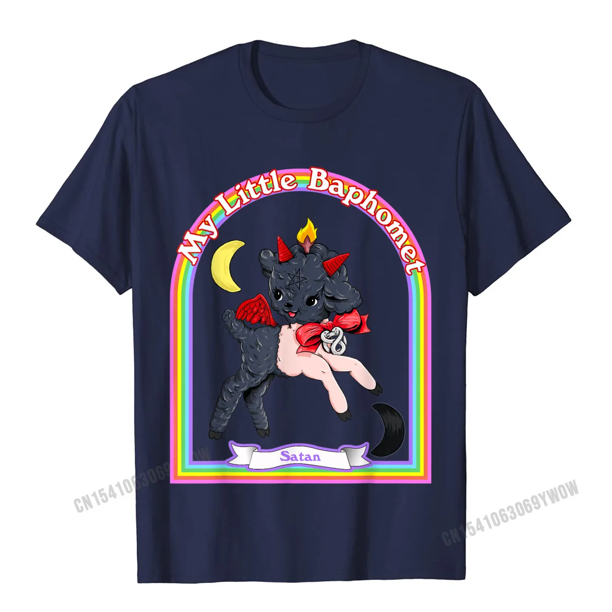 Printed Round Collar Top T-shirts April FOOL DAY Tops Shirt Short Sleeve Brand 100% Cotton Hip hop T-Shirt 3D Printed Men Baphomet Cute Satan Kawaii Retro Vintage Satanic Atheist T-Shirt__911 navy
