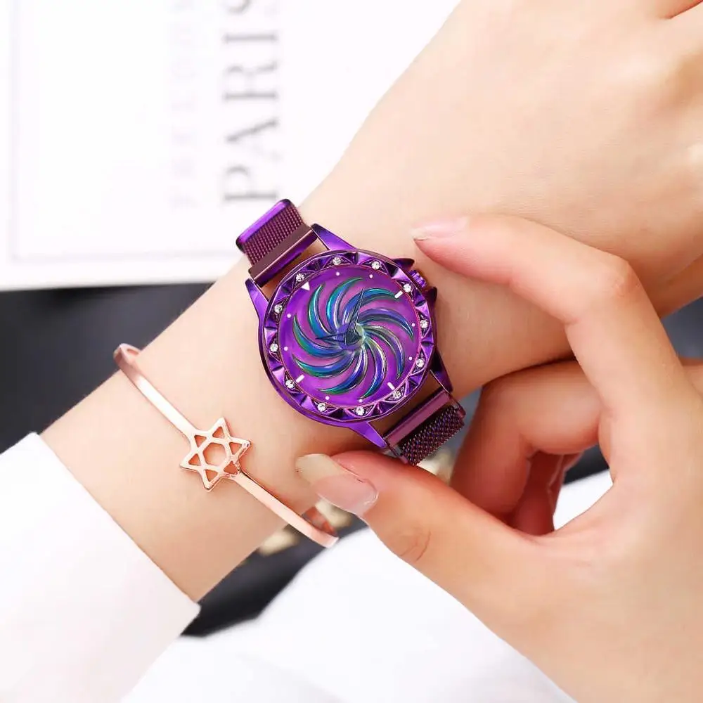 

New ladies hot wheels 360 ° rotating watch magnet buckle Milan with waterproof color quartz female watch
