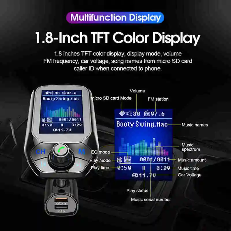 T43 Автомобильный Bluetooth MP3-плеер Hands-Free вызов type-C зарядное устройство fm-передатчик Strik