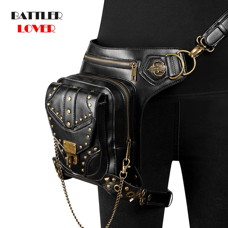 Steampunk Waist Bag For Women Gothic Retro Motorcycle Bag Goth Shoulder Packs Men Multi-Pocket Fanny Pouch Outdoor Travel Hiking