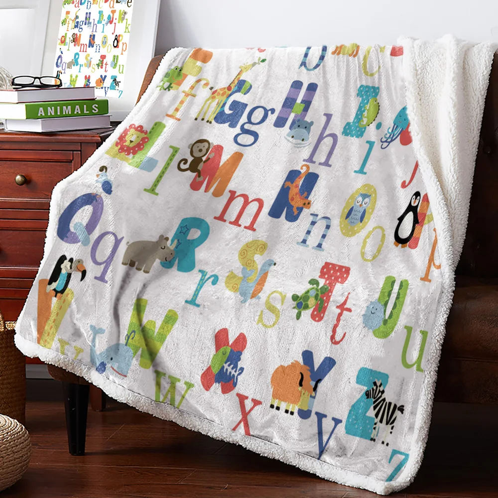 Winter Cashmere Blanket Abc Alphabet Of Cartoon Animals Coverlet