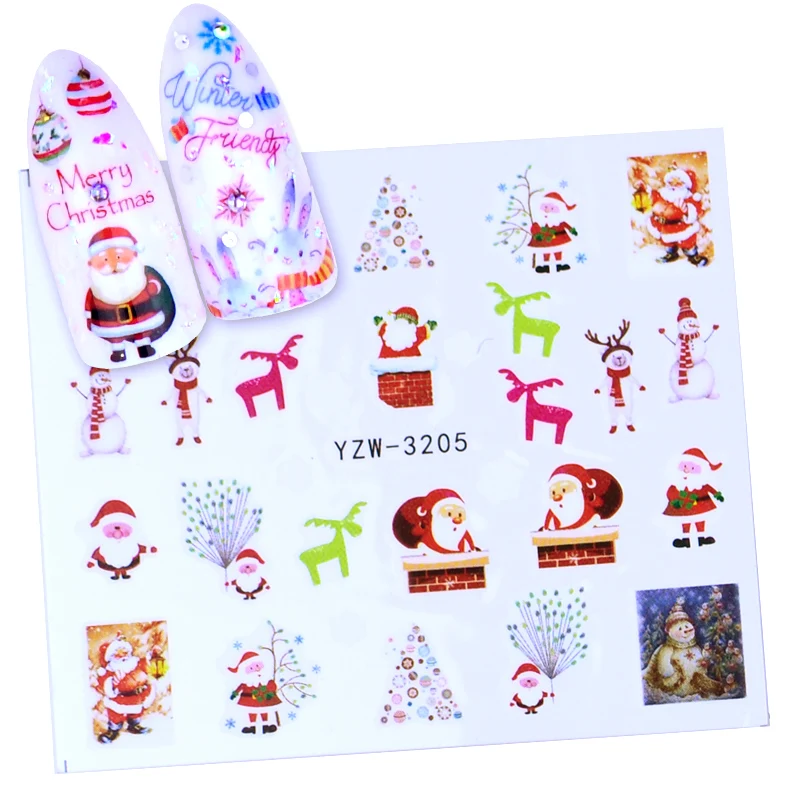1 шт рождественские наклейки для ногтей Водные Наклейки Снеговик Санта Клаус Олень Дизайн ногтей год слайдер маникюр Полный Обертывания инструмент