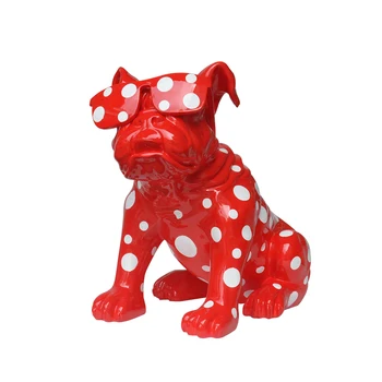 

40cm Modern Art Painting Bulldog Art Sculpture Cartoon Animal Lucky Dog Statue Resin Craftwork KTV Decorations For Home R3428