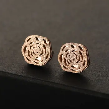 

Titanium Steel Exquisite Camellia luxury Crystal Stud Earrings for Women Crystal Brand Jewelry Earring For Party Wedding Gift