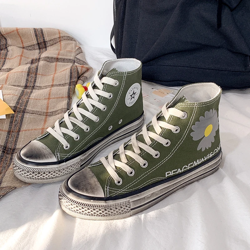 

2020 spring autumn classic ladies sneakers casual wild retro fashion design flower pattern high-top canvas shoes women W36-07