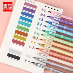 Stylo de couleur à double tête pour la pratique de la calligraphie, beau stylo de couleur en métal, pour dessiner à la main, brillant 