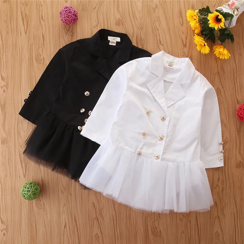 

Princess Girls Coats Children Medium Long Coat Double-breasted Mesh Solid Color Coat Autumn New Baby Girl Cloths