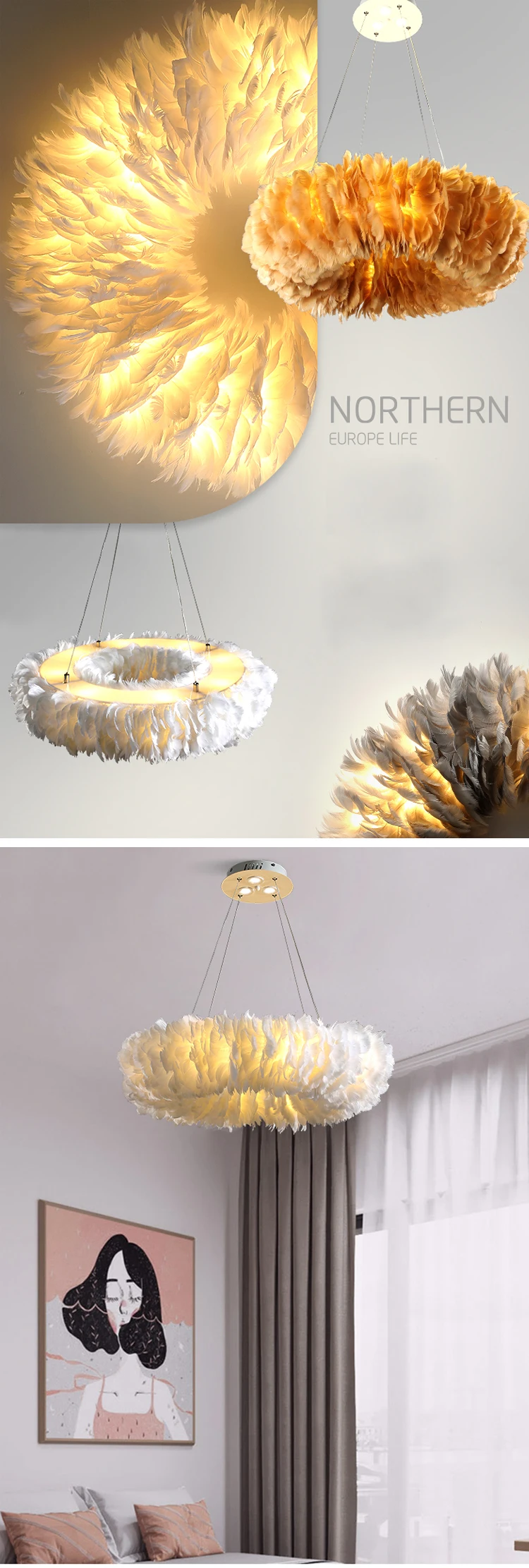 Europe Feather Pendant Lights New Style Cozy Plume Hanging Lights Instagram Bedroom Children Romantic Pendant Lamp Home Lighting