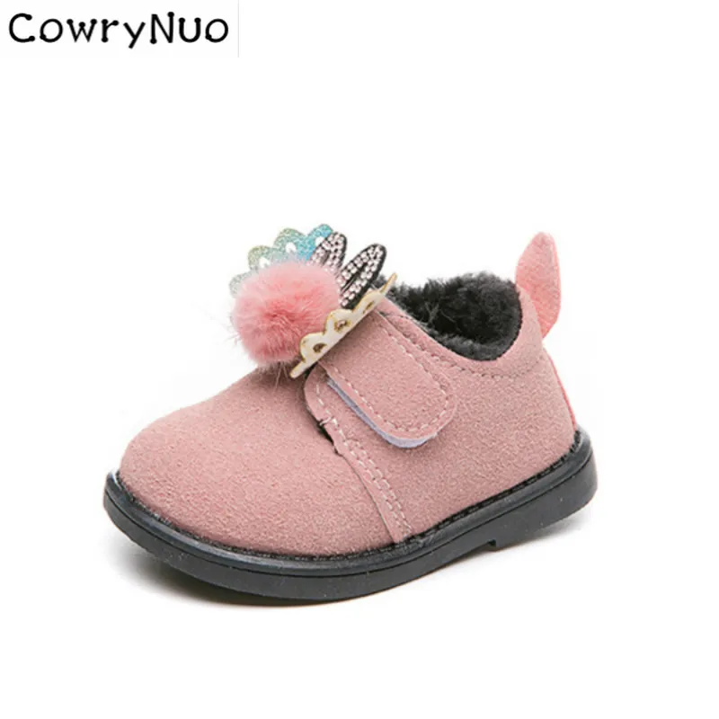 Insole 11.5 13.5cm New Winter Baby Girl Leather Shoes Cashmere Toddler