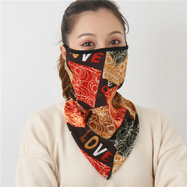 2021 Winter Face Mask Scarf Women Ring Neck Scarves Foulard Cotton Feeling Warm Fashion Print Men Outdoor Sport Unisex Bandana MST-6