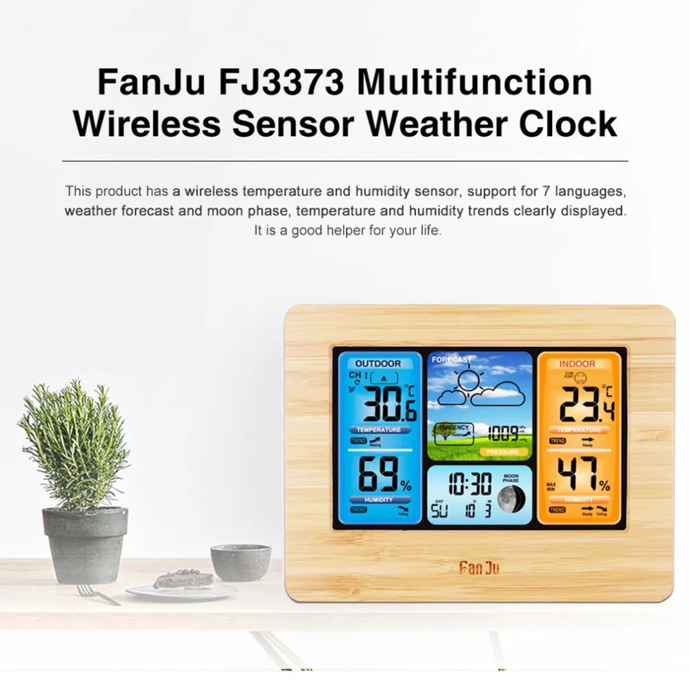 

Color Screen Weather Forecast Clock Bamboo Surface Wave Clock Multifunction Electronic Alarm Clock Perpetual Calendar