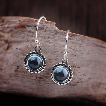 

manufacturer direct selling product S925 pure silver accessories Thai silver antique hand women's topaz stone pendants