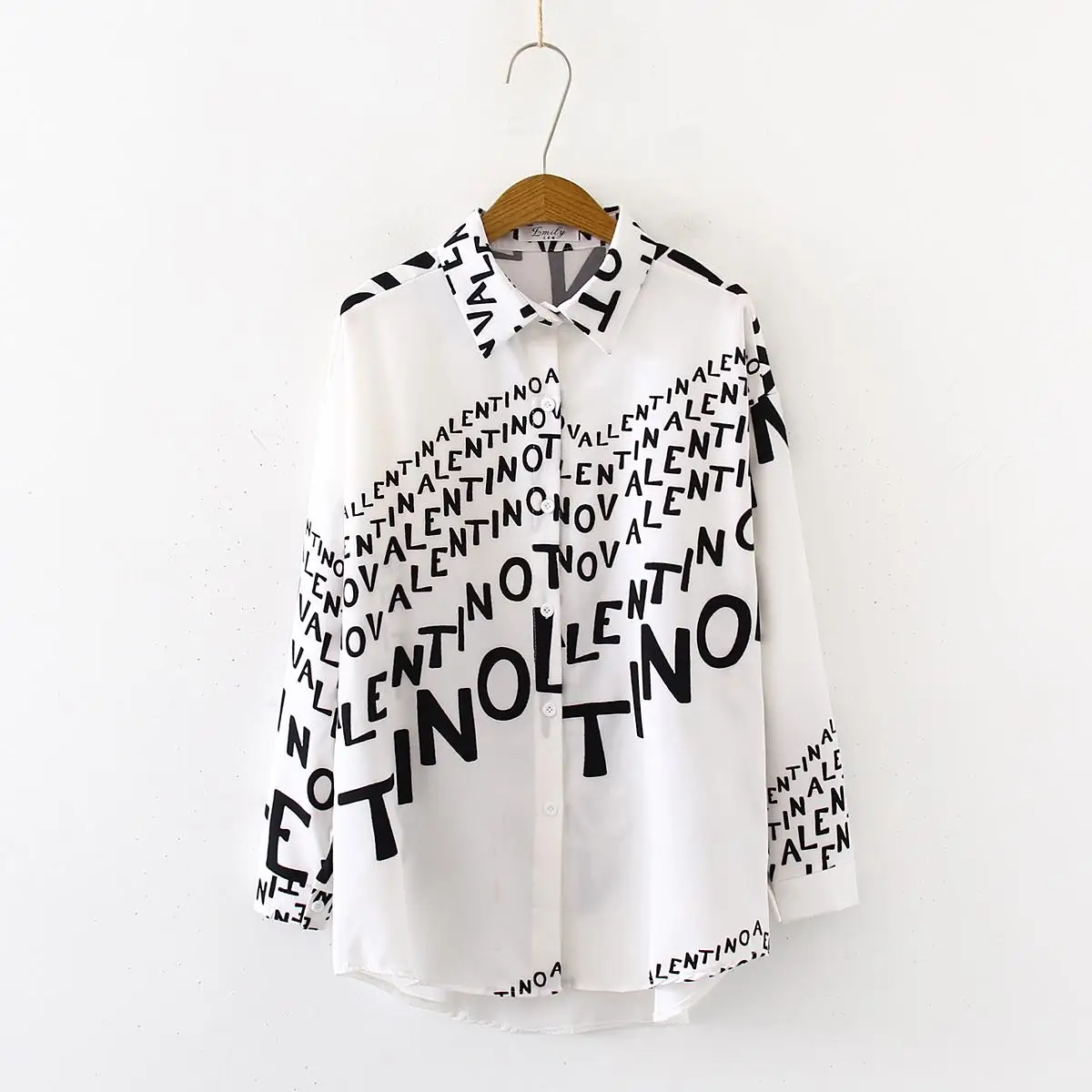 Fashion casual BF Blouse streetwear Women letter printing Blouses Streetwear Turn Down Collar Long Sleeve Loose Shirt