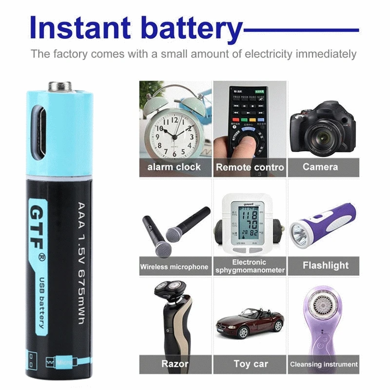GTF 100% емкость USB аккумуляторная батарея AAA батарея 450mAh 1,5 V 675mwh пульт дистанционного управления игрушки батареи