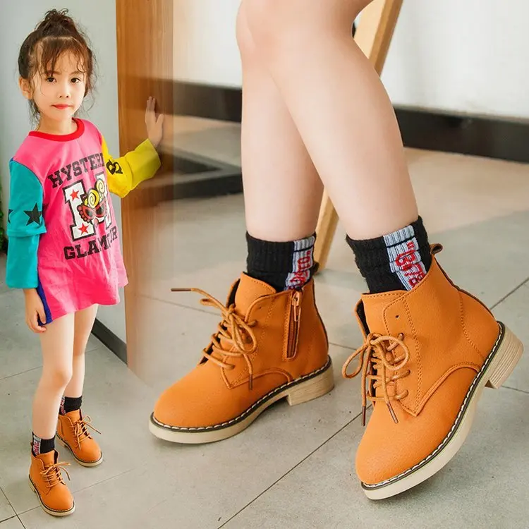 New waterproof shoes winter boys shoes snow boots girls autumn black kids Martin leather boots kid 3 4 5 6 7 8 9 10 11 12 years