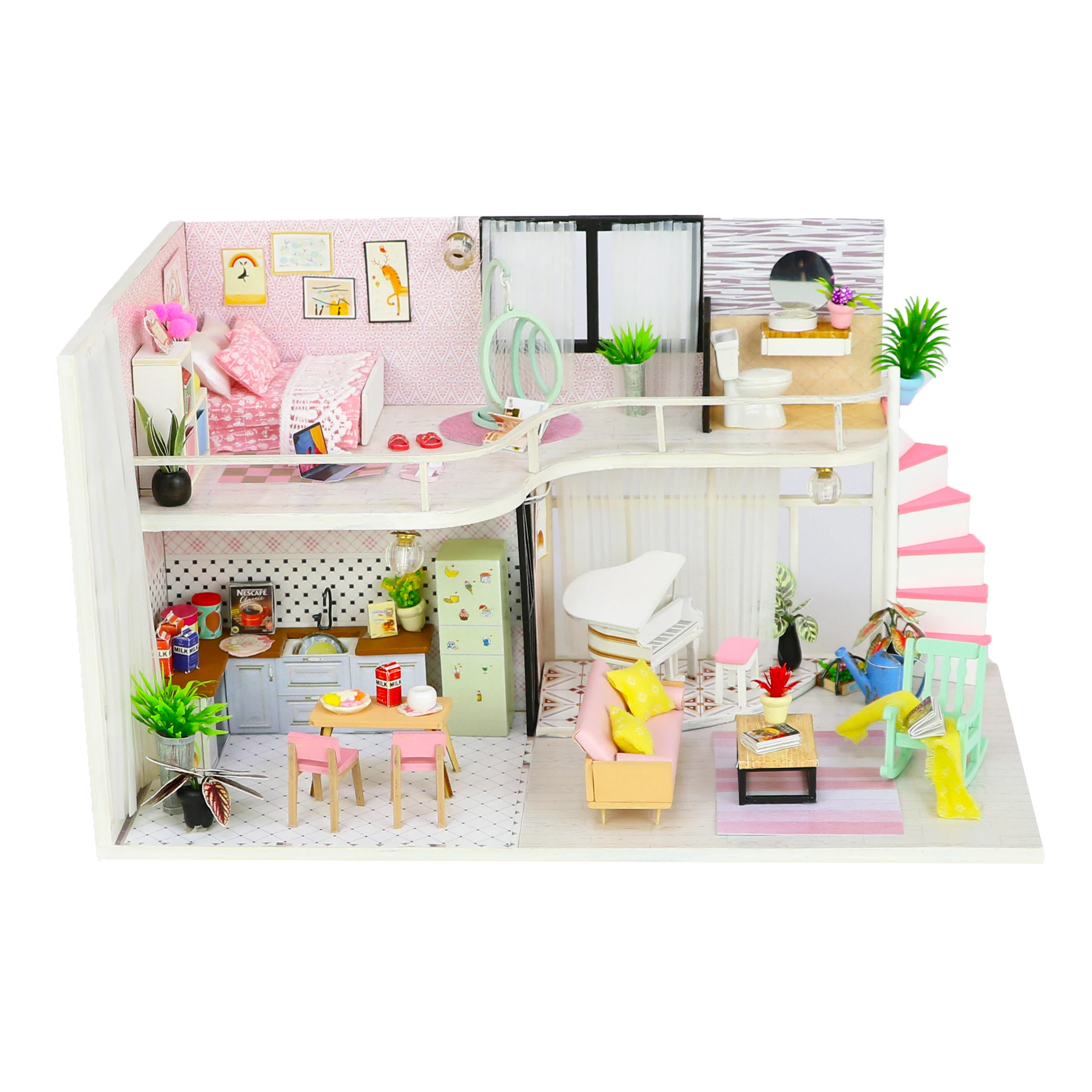 

Doll house Furniture Wooden Miniature DIY Kit with Dust Cover Music Box Assemble Crafts Toy Best Birthday Gift For Children Girl