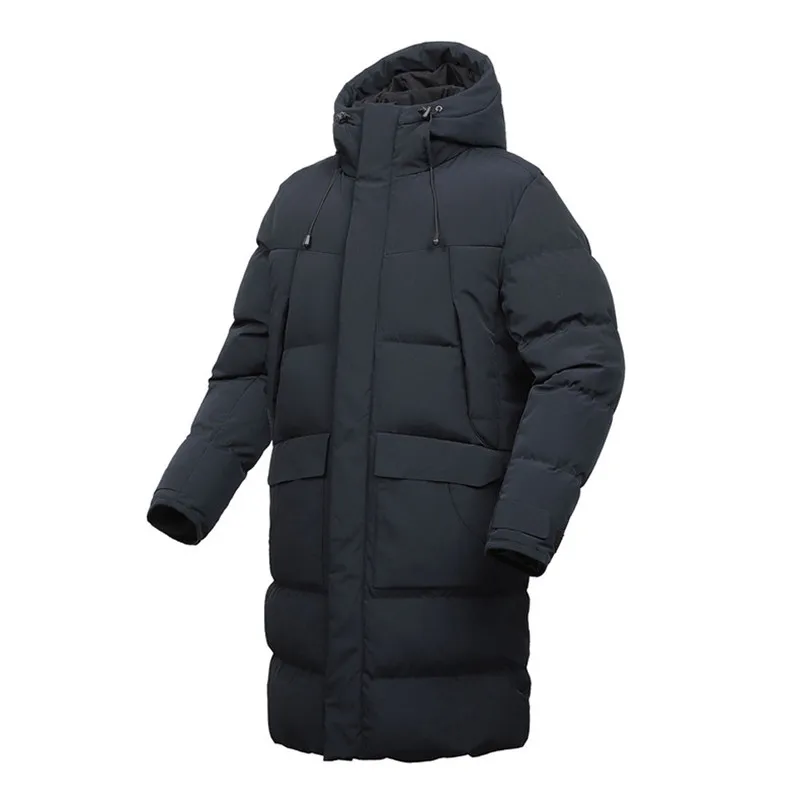 Dark blue Новинка, мужское хлопковое пальто, Мужская зимняя длинная толстая куртка с капюшоном, свободная повседневная Толстая черная куртка, больше размеров M-XXXL 4XL - Цвет: Dark blue