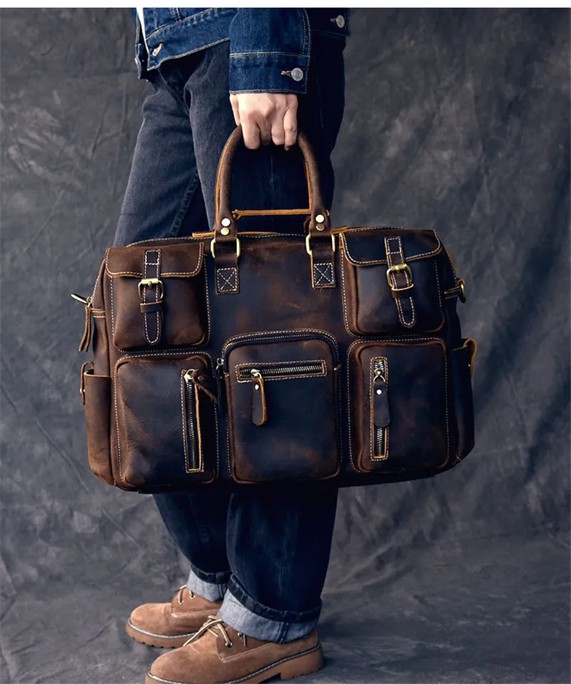 PNDME винтажный деловой мужской портфель из воловьей кожи, из натуральной кожи, с несколькими карманами, большой емкости, для путешествий, для ноутбука, на плечо, сумка-мессенджер