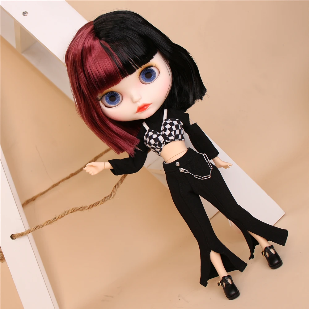 Neo Blythe Doll Cropped Top Shirt Bra with Bell Bottom Pant & Leopard Hat 7
