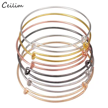 

2020 New Wholesale lot 10pcs Gold Silver Color Expandable Alloy Cable Wire Bangle Bracelet for Women Handmade Simple Jewelry DIY