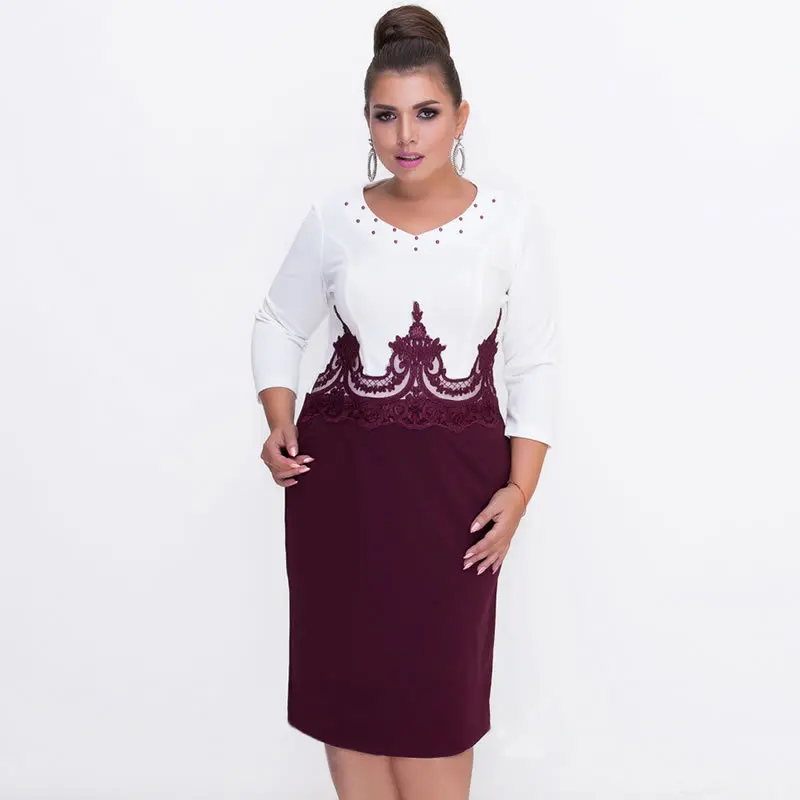 5XL6XL осеннее винтажное платье лоскутное платье с аппликацией прямое Платье До Колена офисное платье Плюс Размер Женская одежда женское платье