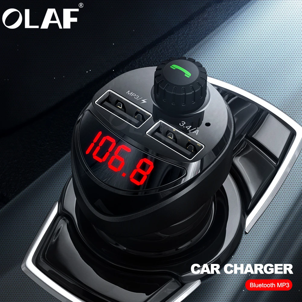 3.4A Fast Car Charger With FM Transmitter Bluetooth Receiver Music