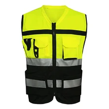 Pockets Safety Vest Bright Reflective Strips Construction Traffic Cycling L
