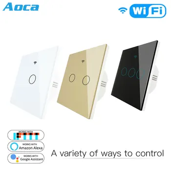 

WiFi Smart Glass Panel Light Switch Tuya App Remote Control Work With Alexa Echo Google Home RF433 EU Type Touch 1/2/3 Gang