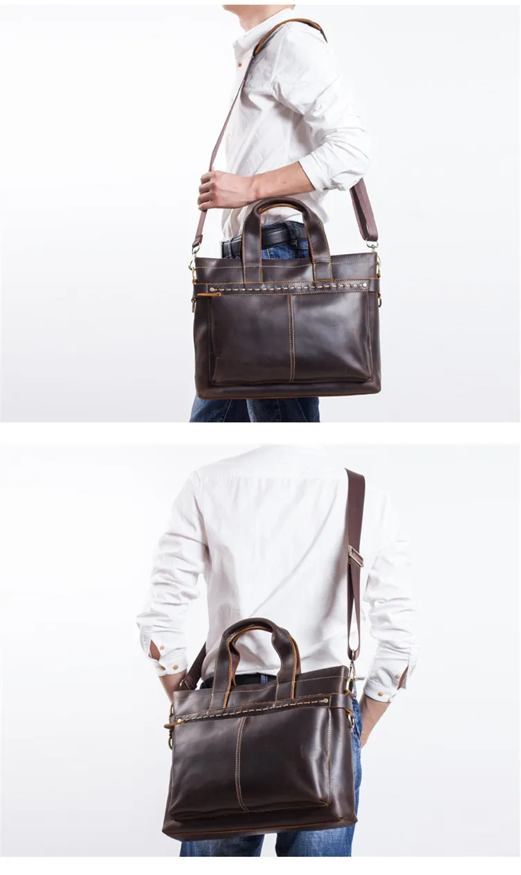 Мужские сумки из натуральной кожи, ручная работа, роскошная модная сумка, Ретро сумка, коричневая сумка, повседневный деловой мужской
