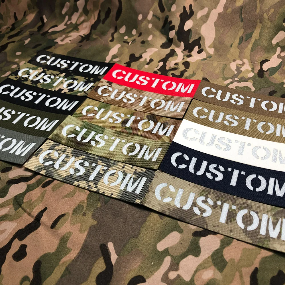 

Custom Logo Flag Laser Cut Big Name Patch Tapes Reflective Material White Letters Morale Tactics Military Airsoft