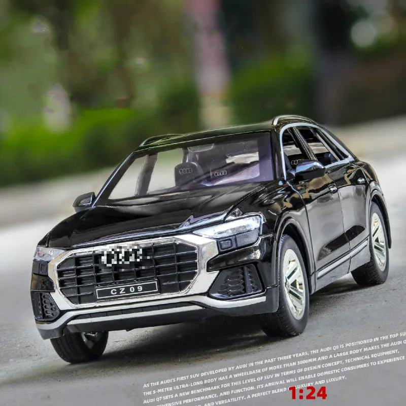 Simulation 1:24 Children's Alloy Toy Q8 with Acousto-optic Door Pull Back Car Model Collection Ornaments Kid Toys Boy Toys