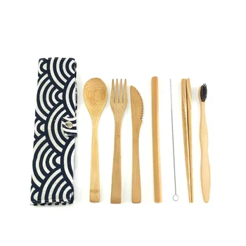 

7Pcs/Set Bamboo Cutlery Set Utensils travel Eco-Friendly Wooden Outdoor Portable Utensils Zero Waste Reusable Bamboo Tableware