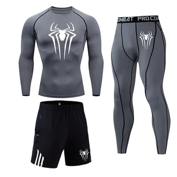 

Spiderman 3 pc/set Winter thermal underwear long johns Keep warm T-shirt Compression leggings Men Jogging Skin Care kits Fitness