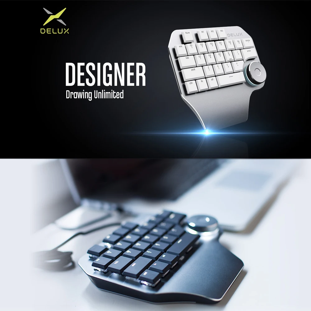 Delux T11 Designer Single One-Hand Ergonomic Keyboard Mouse Combo Gaming Keyboard Home Office Keypad with Knob For Laptop PC computer keyboard computer peripheral