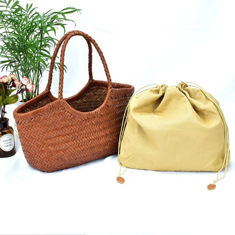 Hand Knitted Designer Genuine Leather Elegant ​Handle Female Totes Vintage Women's Handbag Cowskin Lady Large Shoulder Bag 2