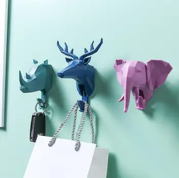 

LCH Modern European Style Creative ABS Animal Art Pink Blue Green Cloth Hook Keys Holder Door Knob Pull Clothes Hook