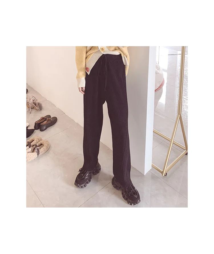 Женские летние трикотажные брюки, женские черные прямые брюки, брюки длиной до щиколотки, повседневные брюки с эластичной резинкой на талии, корейские брюки