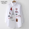2022 New White Shirt Casual Button Up Turn Down Collar Female Blouse Long Sleeve Cotton Blouse Embroidery Blouse Lady 5083 50 ► Photo 2/6