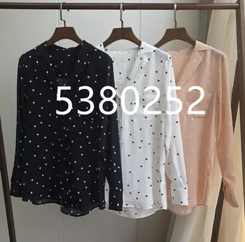 

Women 100% Silk Shirt Dot Print Lady Blouse Jupe Woman Shirts Long Sleeve Vintage Simple Desgin