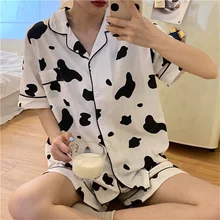 Pijamas Women Pyjamas Cute Cow Print Pajamas Casual Comfortable Homewear Two-Piece Sleepwear Female Summer Set Women
