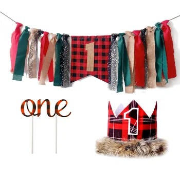 

Red Grid Lumberjack Cotton Flag Hat Cupcake Topper Christmas Baby First Birthday Set Dining Chair Decor Supplies