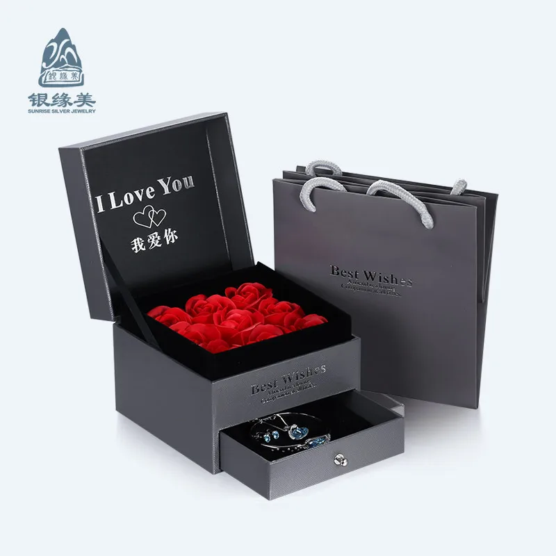 

Romantic Rose Double Layer Design Jewelry Gift Box High-End Drawer Jewelry Box Jewelry Exquisite Gift Box-