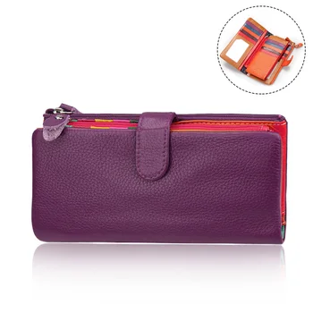 

Cute Genuine Leather Women Wallets Colorful Design Multi Card Holder Long Lady Slim Wallet Clutch Purse Female Money Phone Bag