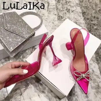 

Rose Silver PVC Transparent Pointed Toe Strange Perspex Heel Women Pumps Sandals Crystal Sun Decoration Wedding Shoes 2cm/7cm/10