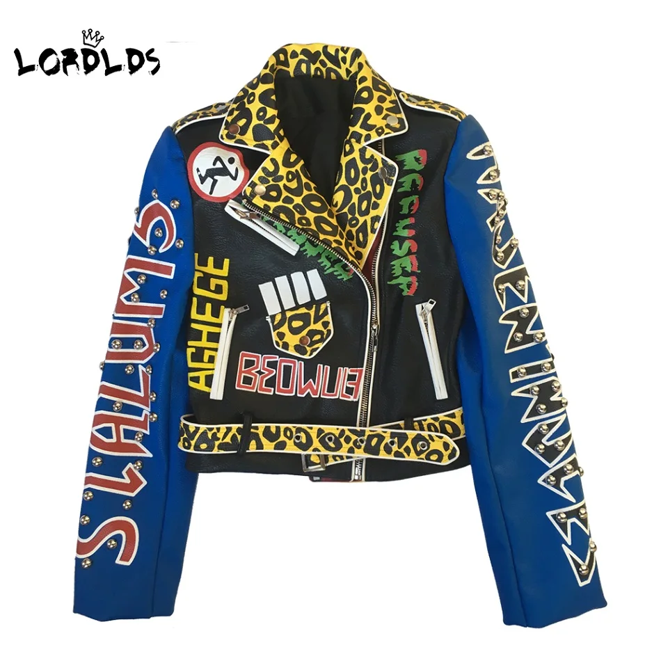 

LORDLDS Women Leather Jacket New Streetwear Biker Punk Style Ladies Moto Printed Jackets coat outwear for woman