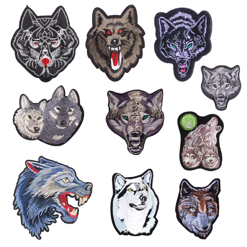Wolf Head Iron on Patches for Clothing DIY Embroidery Stripe on Clothes Animal Sequin Applique Badge Applique Cloth Fabric Craft