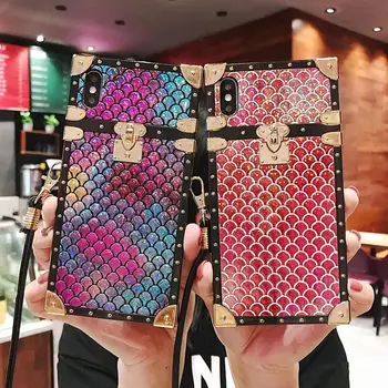 

Luxury brand metal fish scale shiny shiny silicone protection phone case for iphone X XR XSMAX 7 8 plus 6S lanyard cover