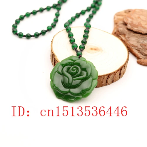 Carved Rose Jade Pendant Natural Chinese Green Beads Necklace Charm Jadeite Jewellery Fashion Lucky Amulet Gifts for Women